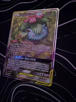 Venusaur & Snivy GX Tag Team Pokemon Card Holo Rare Near Mint Condition - Image 2
