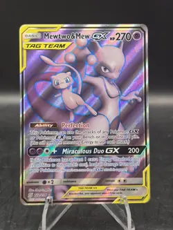 Pokemon TCG Mewtwo & Mew GX 222/236 Sun & Moon Unified Minds Ultra Rare Holo NM - Image 1