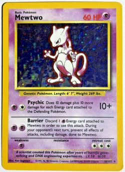 Pokemon TCG Mewtwo Rare Holo Card #10/102 Base Set - Image 1