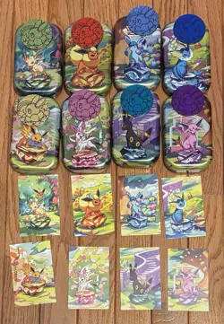 Pokemon Prismatic Evolutions Mini Tins Complete Set (Empty+coins+card art) - Image 1
