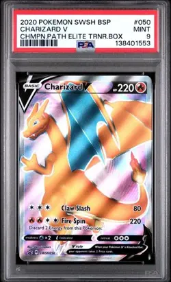 2020 POKEMON SWSH BLACK STAR PROMO 050 CHARIZARD V CHAMPION PATH ETB PSA 9 - Image 1