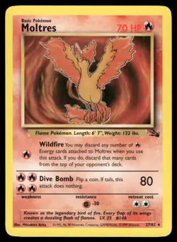 Pokemon Cards Moltres 27/62 UNLIMITED Fossil WOTC Rare NM *2 - Image 1