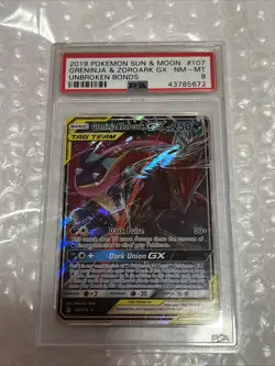 2019 Pokemon SM Unbroken Bonds Greninja Zoroark Tag Team GX Holo #107/214 PSA 10 - Image 1