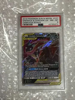 2019 Pokemon SM Unbroken Bonds Greninja Zoroark Tag Team GX Holo #107/214 PSA 10 - Image 4