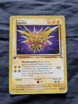 ZAPDOS 30/62 Pokemon Fossil Set Card Vintage 1st Edition - Image 1