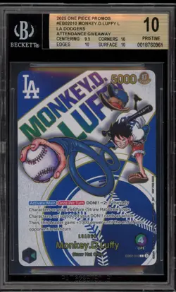 One Piece CCG Monkey.D.Luffy Dodgers X One Night Promo EB02-010 BGS 10 Pristine - Image 1