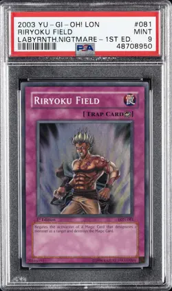 2003 YU-GI-OH! LON-LABYRINTH OF NIGHTMARE 1ST ED #081 RIRYOKU FIELD PSA 9 - Image 1
