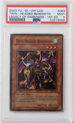 2002 YUGIOH 1st Ed. Legacy of Darkness #063 Twin Headed Behemoth PSA 9 Card MINT - Image 1
