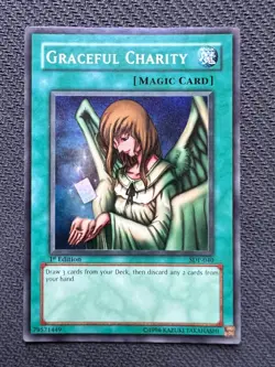 Yugioh Graceful Charity 1st Edition Super Rare SDP-040 creased - Image 1