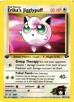 Pokemon TCG Erika's Jigglypuff Card 69/132 1st Edition Gym Challenge DMG - Image 1