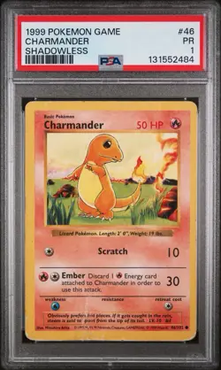 Pokemon Base Set Shadowless Charmander 46/102 PSA 1 (B) - Image 1