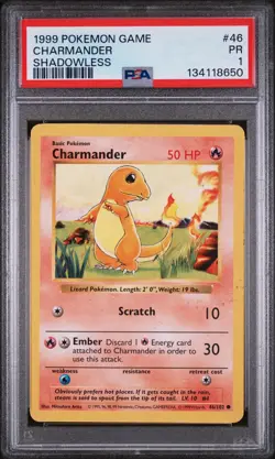 Pokemon Base Set Shadowless Charmander 46/102 PSA 1 (C) - Image 1