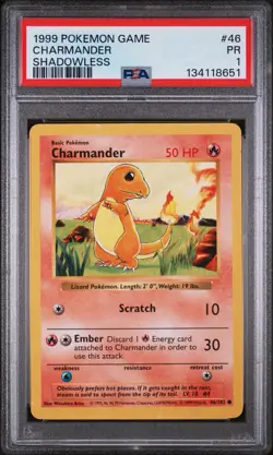 Pokemon Base Set Shadowless Charmander 46/102 PSA 1 (D) - Image 1