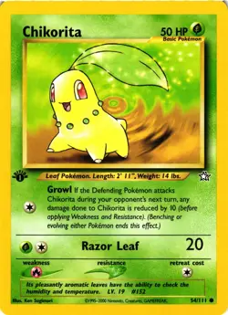 Pokemon TCG Chikorita Neo Genesis 54/111 Regular 1st Edition Common VLP - Image 1