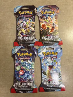 Pokemon TCG Stellar Crown Scarlet & Violet ￼Booster Pack Lot Of 4 New Sealed. - Image 1