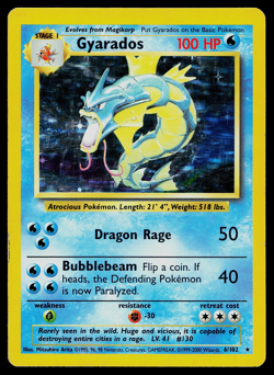 Pokemon Gyarados Base Set 1999-2000 4th Print Holo Rare 6/102 UK Print MP - Image 1