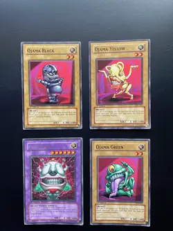 Yugioh Ojama Green + Yellow + Black + King DCR IOC SOD 1st Edition Damaged - Image 3