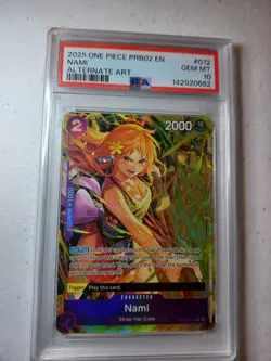 PSA 10 Gem Mint One Piece PRB02-012 Nami Alternate Art English - Image 1