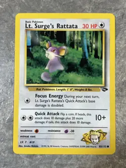 Lt. Surge's Rattata 85/132 Pokemon TCG Card Gym Challenge Regular (Light Play) 1 - Image 1