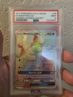 PSA 9 MINT 2017 POKEMON SUN MOON FA MEWTWO GX SHINING LEGENDS SECRET #76 - Image 1