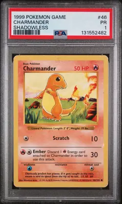 Pokemon Base Set Shadowless Charmander 46/102 PSA 1 - Image 1