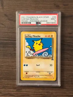 Pokemon League Black Star Surfing Pikachu Promo #28 PSA9 Cert # 68473845 - Image 2