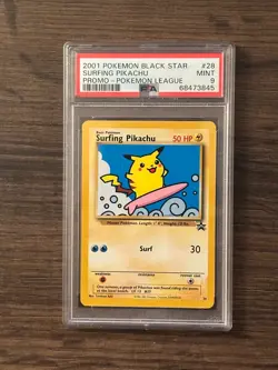 Pokemon League Black Star Surfing Pikachu Promo #28 PSA9 Cert # 68473845 - Image 3