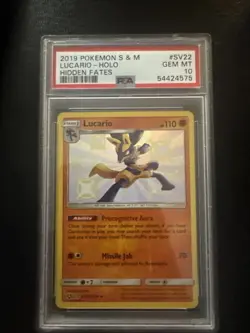 2019 Pokemon Sun & Moon Lucario Shiny Holo Hidden Fates PSA Gem MT 10 - Image 1