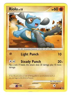 Pokemon TCG Riolu Platinum Base Set 91/127 Regular Common Card Played LP - Image 1