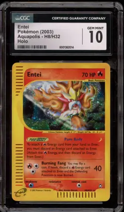 Pokemon Entei Aquapolis Holo Rare #H8 CGC 10 Gem Mint - Image 1