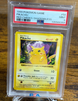 PIKACHU POKEMON 1999 BASE SET SHADOWLESS RED CHEEKS PSA Mint 9 - Image 1