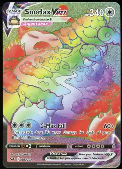 Pokemon Snorlax VMAX 206/202 Rainbow Rare Holo Sword & Shield NM - Image 1