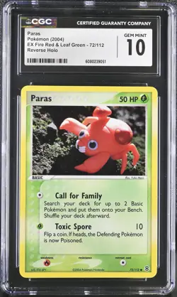 CGC 10 GEM MINT Paras EX Fire Red & Leaf Green 72/112 Reverse Holo Pokemon Card - Image 1