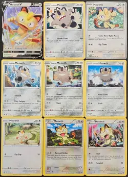 (9x) Meowth + Holo Pokemon Card Collection Set Deck Building Colorless - Image 1