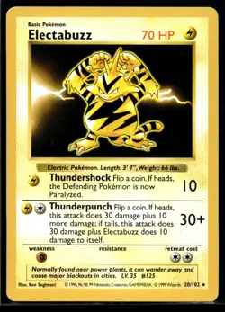1999 Pokemon Game 20 Electabuzz Shadowless LP - Image 1