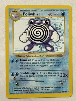 Pokemon Poliwhirl 38/102 Shadowless Base Set Card Unplayed Near Mint - Image 1