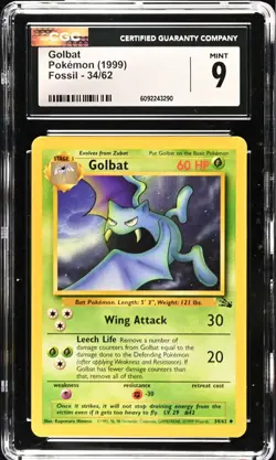 CGC 9 MINT Golbat 34/62 Fossil Vintage WOTC 1999 Pokemon Card - Image 1