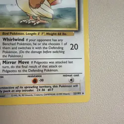 Pokemon Pidgeotto 60 HP Uncommon 22/102 Base Set 1999 Wizards English TCG Card - Image 3