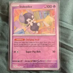Pokemon Indeedee 093/191 Sv08 Surging Sparks Uncommon 100HP Reverse Holo Eng - Image 1