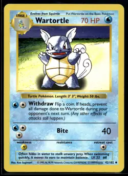 1999 Pokemon Game 42 Wartortle Shadowless LP - Image 1
