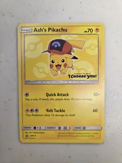 2017 Pokemon SM Black Star Promo Ash's Pikachu - Image 1