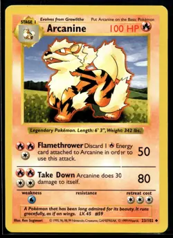 1999 Pokemon Game 23 Arcanine Shadowless NM - Image 1