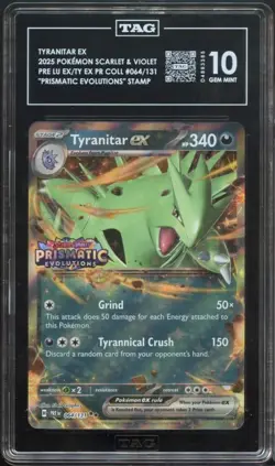 Pokemon Tyranitar ex Prismatic Evolutions Premium Coll. #064 TAG 10 Gem Mint - Image 1