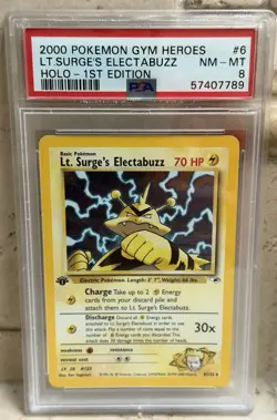 2000 POKEMON GYM HEROES HOLO-1ST ED #6 LT. SURGE'S ELECTABUZZ PSA 8 - Image 1