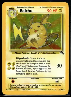 1999 Pokemon Fossil 14 Raichu Holo LP - Image 1