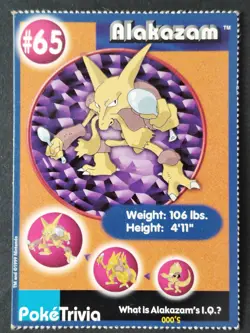 Alakazam #65 Burger King "PokeTrivia" Perforated Card, Pokemon 1999 (HP) - Image 1
