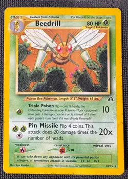 BEEDRILL 18/75 RARE NEO DISCOVERY POKEMON HP/MP - Image 1