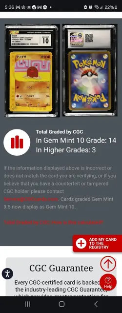 (POP 14) CGC 10 GEM MINT Diglett Japanese 2001 1st Edition Pokemon Web 013/048 - Image 4