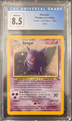 1999 Pokemon Fossil Unlimited Gengar Holo CGC 8.5 Near Mint-Mint+ 5/62 - Image 1