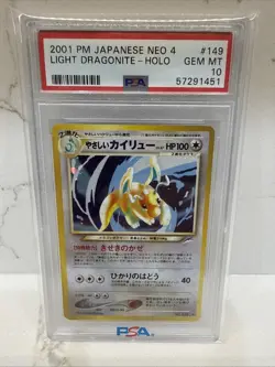 2001 Pokemon Light Dragonite #149 Neo 4 Holo Rare PSA 10 - Image 1